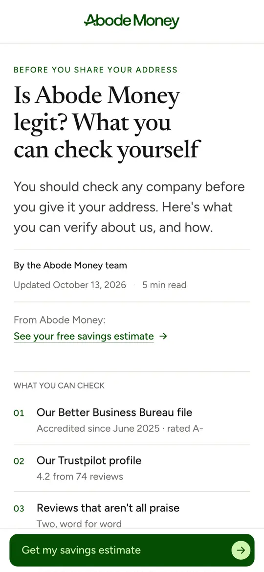 First screen of C12 · Is Abode legit? on a phone