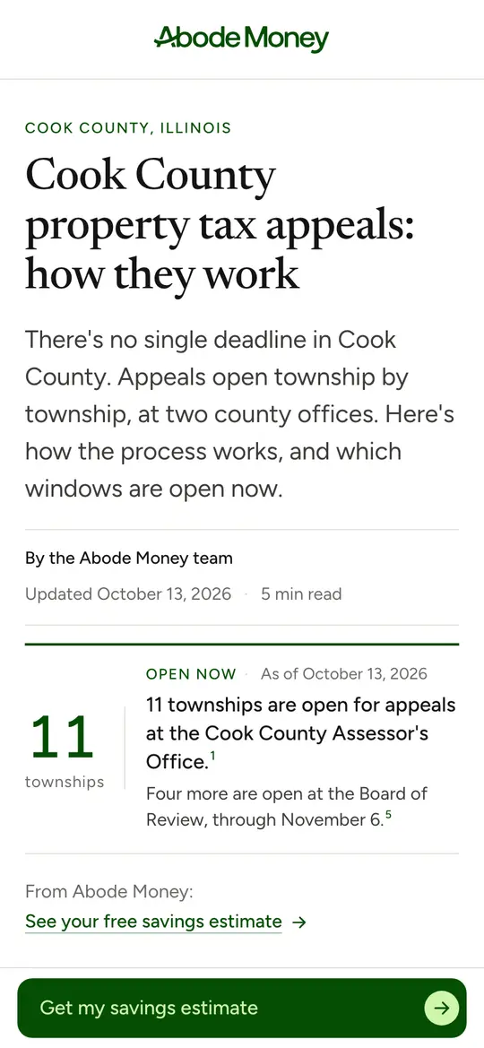 First screen of C14 · Cook County guide on a phone