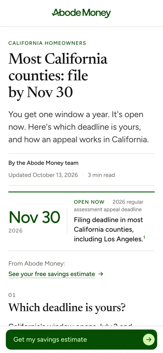 First screen of C8 · California window on a phone